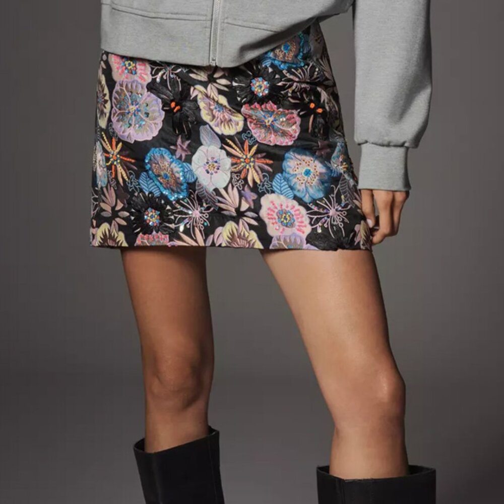 Essential Antwerp Embellished Floral Jacquard Mini Skirt